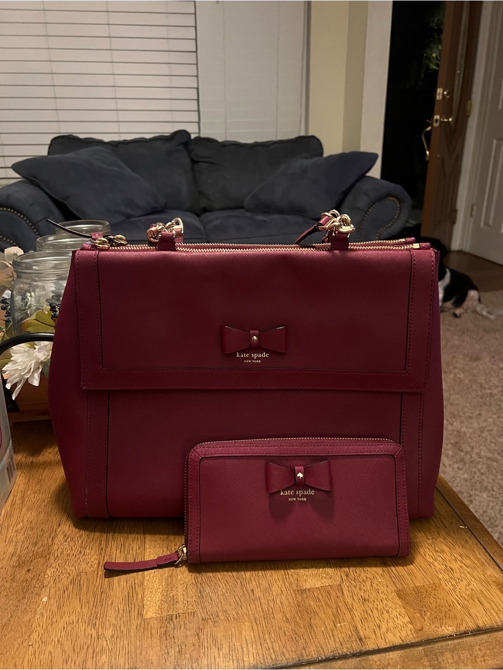 Kate Spade Hazel Court burgundy handbag and matching wallet set - Picture 4 of 15